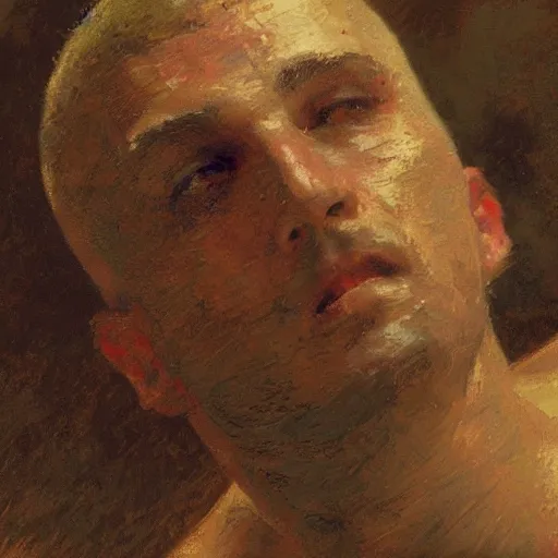 Prompt: a man with a buzz cut haircut, painting by Gaston Bussiere, Craig Mullins