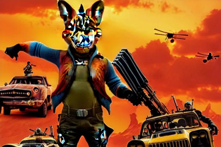 Image similar to nick wilde, heavily armed and armored facing down armageddon in a dark and gritty reboot from the makers of mad max : fury road : witness me