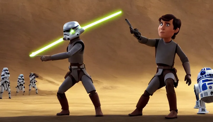 Prompt: a still from star wars directed by pixar animation studio