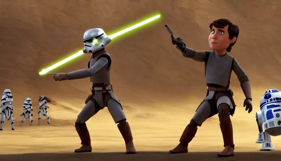 Image similar to a still from star wars directed by pixar animation studio