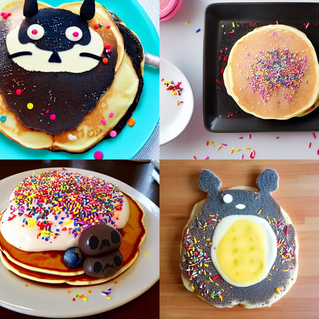 Prompt: ihop pancake with sprinkles in the same of Totoro