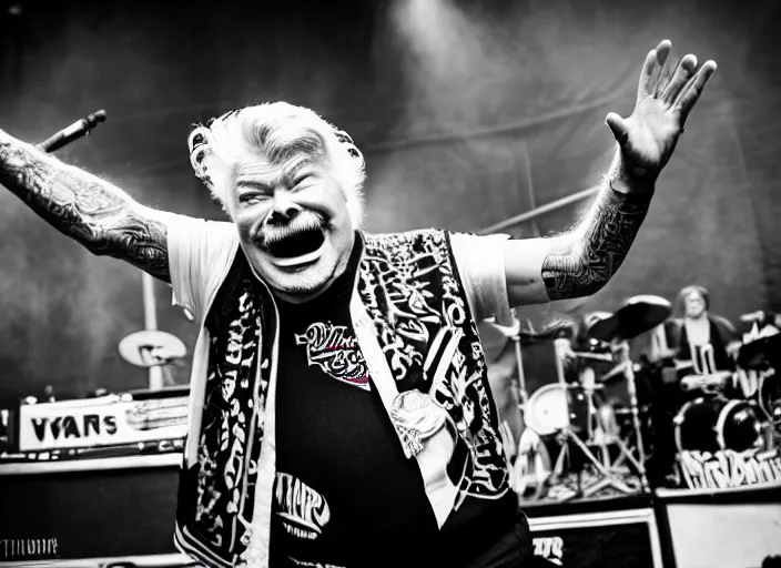 Image similar to photo still of rip taylor at vans warped tour!!!!!!!! at age 6 3 years old 6 3 years of age!!!!!!! stage diving at a crowd, 8 k, 8 5 mm f 1. 8, studio lighting, rim light, right side key light