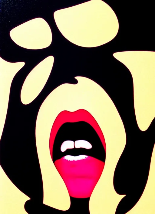 Prompt: japanese animation, portrait closeup of screaming black glossy dark carbon big woman, sensual pose, by shusei nagaoka, kaws, david rudnick, airbrush on canvas, pastell colours, cell shaded, 8 k