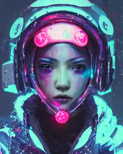 Image similar to detailed portrait Neon Operator Girl cyberpunk futuristic neon Reflective puffy coat, decorated with traditional japanese ornaments by ismail inceoglu dragan bibin hans thoma greg rutkowski Alexandros Pyromallis Nekro Rene Margitte illustrated Perfect face, fine details, realistic shaded, fine-face, pretty face