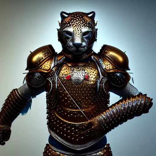 Image similar to jaguar man wearing armour, highly detailed, 4 k, hdr, award - winning, octane render, artstation