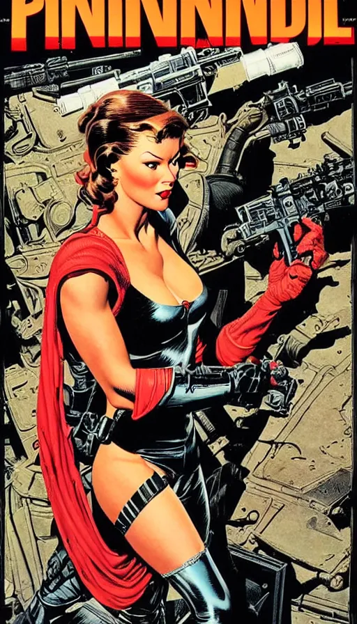 Image similar to female version of the punisher. portrait by clyde caldwell and jean giraud and anton otto fischer and john philip falter and will eisner and gil elvgren