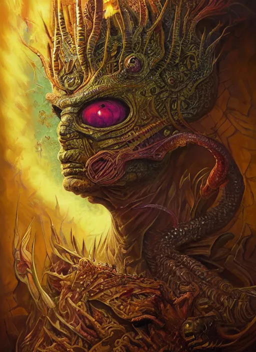 Image similar to bart simpson reptile eyes, shamanic poster lsd art, intricate, elegant, highly detailed, centered, digital painting, artstation, concept art, smooth, sharp focus, illustration, artgerm, tomasz alen kopera, peter mohrbacher, donato giancola, joseph christian leyendecker, wlop, frank frazetta