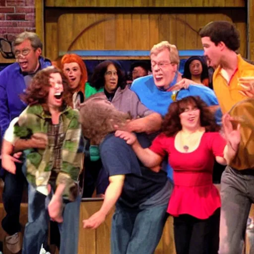 Image similar to scooby - doo cast mosh pit on the jerry springer show