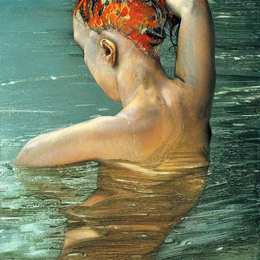 Prompt: high quality high detail painting by lucian freud and beksinski, hd, girl swimming