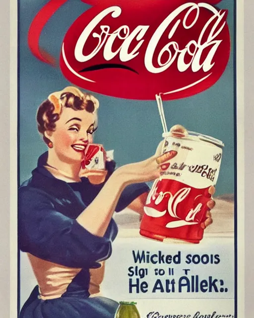 Prompt: enjoy a delicious cold coke 1950 poster