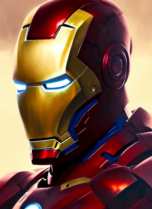 Image similar to portrait of iron man, marvel, victorian, concept art, detailed face, fantasy, close up face, highly detailed, cinematic lighting, digital art painting by greg rutkowski