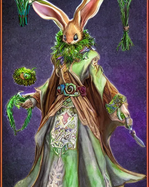 Image similar to a mystic rabbit druid mage. highly detailed