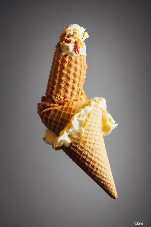 Image similar to 📷 conan o'brien the ice - cream cone 🍦, made of food, still image, dynamic lighting, 4 k