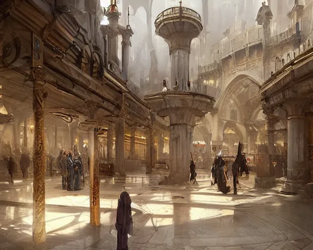 Image similar to a mall in the style of medieval roman constantinople, art by greg rutkowski and artgerma, stunning concept art, interior design architecture