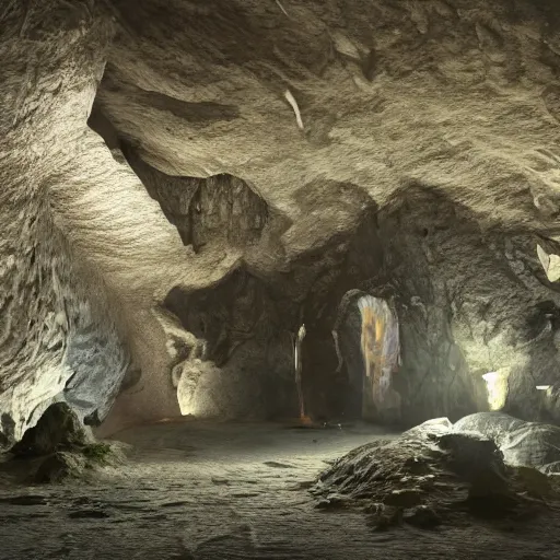 Image similar to perspective and vastness!!!!!, cave with a castle built underground!!!!, the god of small scissors!!, pitchburn devils!, security rhox, sauroform hybrid, forbidding spirit!!, guardian project, hackrobat!!!, cinematic, hyper realistic, detailed, 8k, octane render.