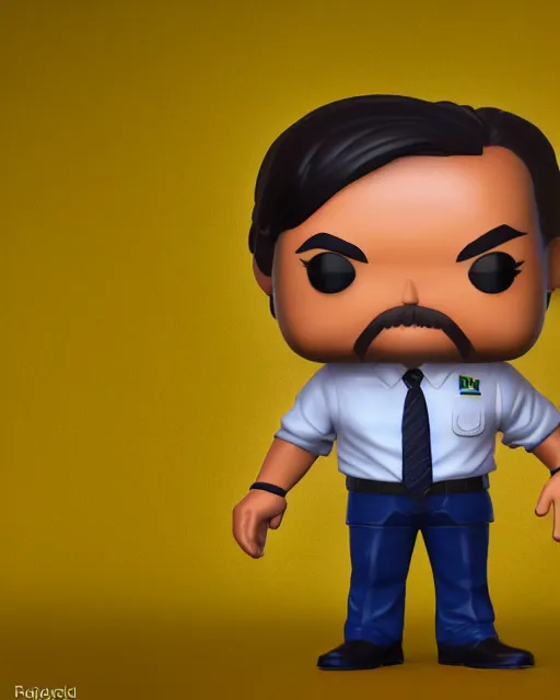 Image similar to full body 3d render of Jair Messias Bolsonaro as a funko pop, studio lighting, white background, blender, trending on artstation, 8k, highly detailed