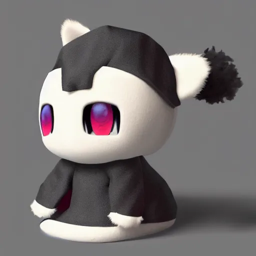 Prompt: cute fumo plush who is entirely covered in dark strands of messy hair, cute, vray