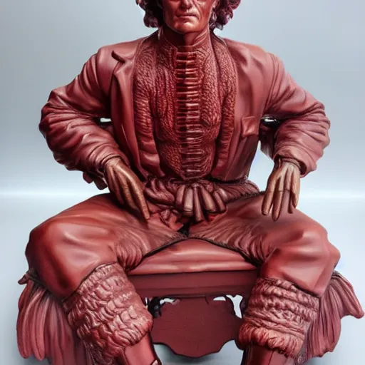 Prompt: museum young van damm portrait statue monument made from porcelain brush face hand painted with iron red dragons full - length very very detailed intricate symmetrical well proportioned