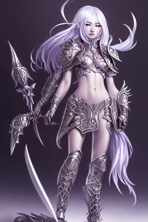 Prompt: sakimi chan, detailed face, standing, silver fantasy armor, tony sart