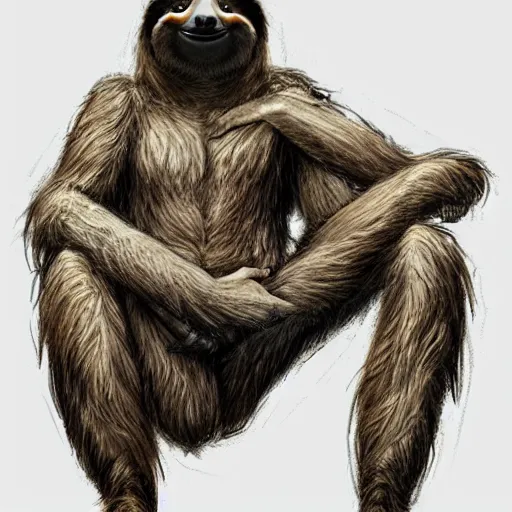 Prompt: a sloth crossed legs, two hands to make a gesture of love, artstation, professional, very detail