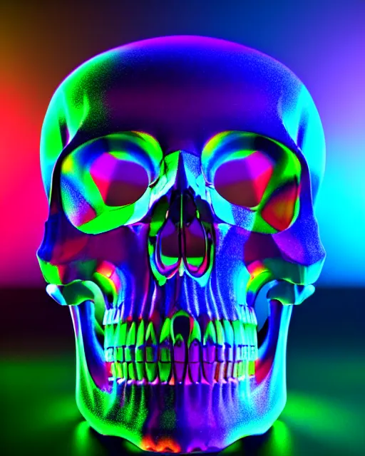 Prompt: multicolored rainbow crystal skull skeleton, magical, light background, 8 k, unreal engine, octane render, hyperrealistic, rim light