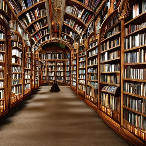 Prompt: Incomprehensibly fascinating books inside a lucid dream library, astonishing detail, award winning