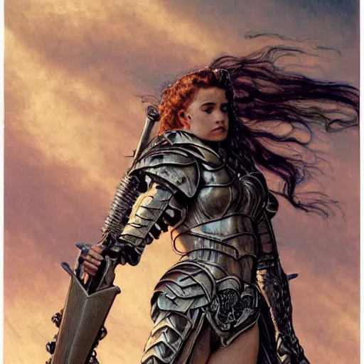 Image similar to quarter length portrait of a armored female valkyrie paladin, d & d, fantasy, luis royo, magali villeneuve, donato giancola, wlop, krenz cushart, hans zatka, klimt, alphonse mucha