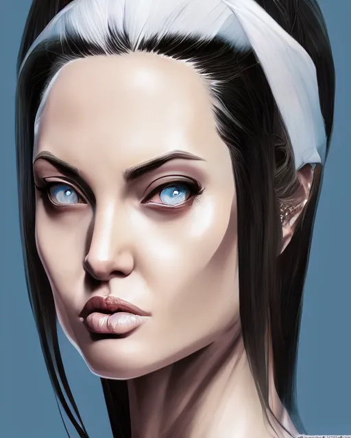 Image similar to capcom character, anime portrait of angelina jolie, highly detailed, digital painting, artstation, character, concept art, smooth