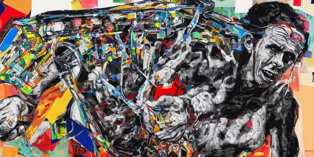 Image similar to mad dog on a chain and lowrider collage, big tape, acrylic on canvas, expressionism movement, breathtaking detailed, by blake neubert