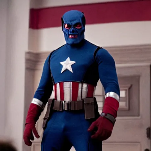 Prompt: movie still of tom selleck as red skull in the first avenger