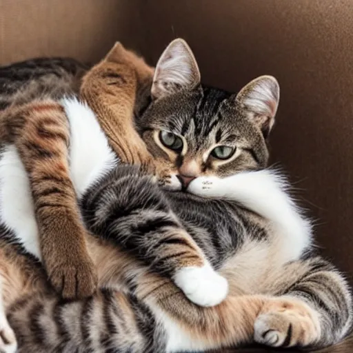 Prompt: two cats cuddling each other