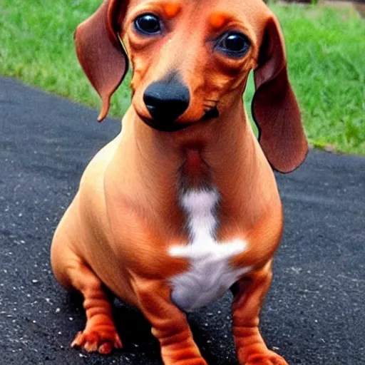 Image similar to dachshund bodybuilder