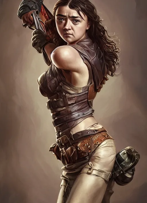 Image similar to muscled Maisie Williams as a ruggedly handsome heroine, intricate, elegant, highly detailed, centered, digital painting, artstation, concept art, smooth, sharp focus, illustration, artgerm, donato giancola, Joseph Christian Leyendecker, WLOP, Artgerm