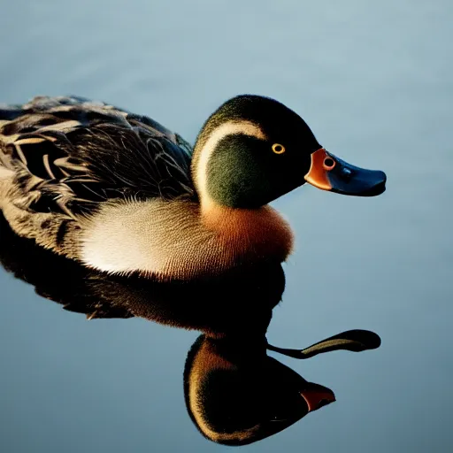 Prompt: Duck in black, film, cinematic, 4k, HD, ultrarealistic