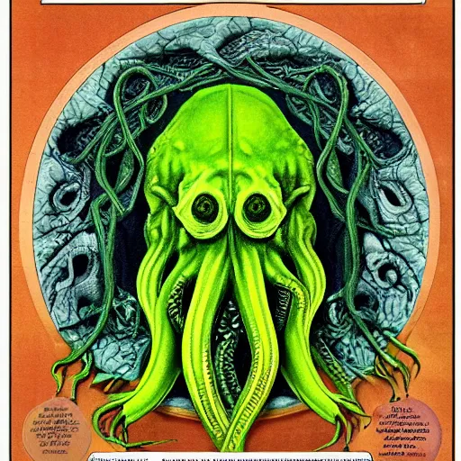 Image similar to cthulhu cross section scientific illustration biology book, highly detailed