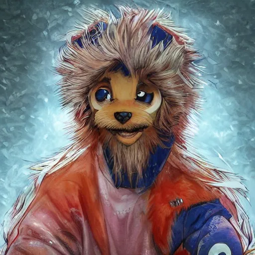 Image similar to anime Portrait of Youppi the Habs Montreal Canadiens Mascot as a very cute powerful and friendly pokemon, highly detailed anime, high evolution, 1990s, legendary, smooth, sharp focus, dynamic lighting, intricate, trending on ArtStation, illustration pokemon, art by WLOP