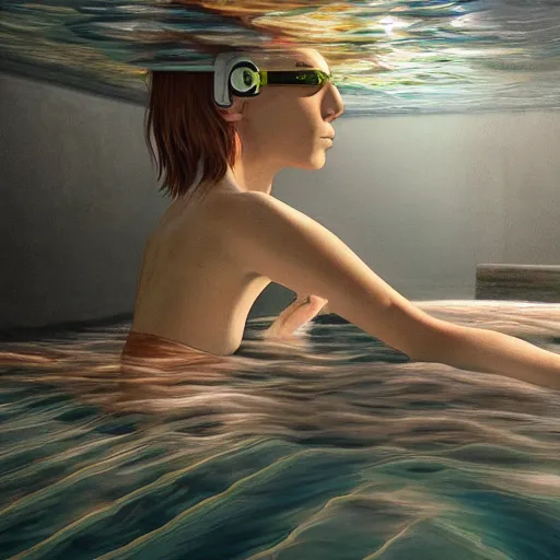 Prompt: swimming through the streams of internet, living inside the virtual reality by otto frello