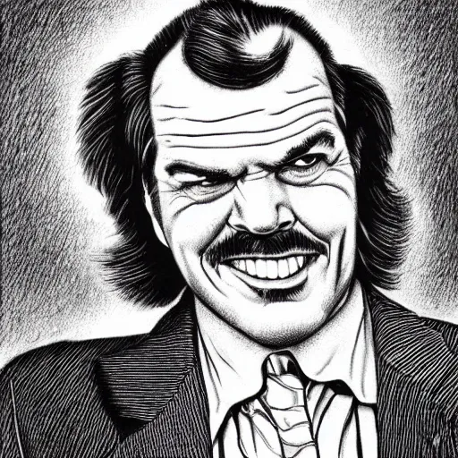 Image similar to a portrait of Jack Nicholson drawn by Robert Crumb