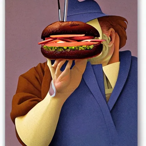 Prompt: a hamburger smoking a cigarette, high detail, fantasy illustration by angus mcbride