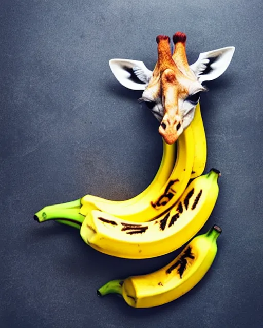 Prompt: a ((giraffe))-banana being peeled