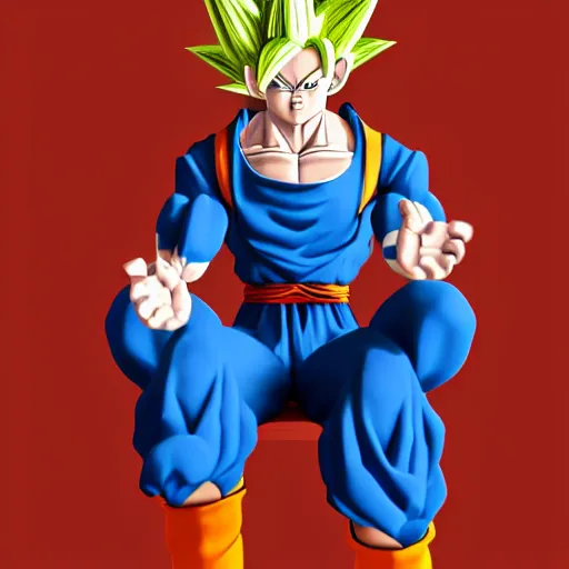 Image similar to 3 d render of goku sitting on the toilet