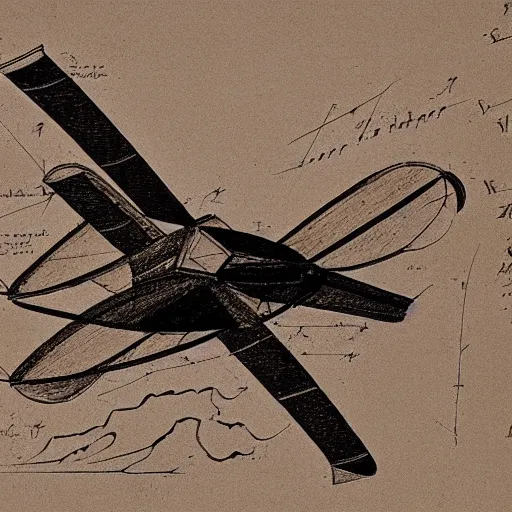 Image similar to technical drawing of an airplane by da Vinci