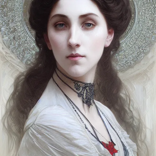 Image similar to portrait of victorian gothic lady, intricate, elegant, highly detailed, digital painting, artstation, concept art, smooth, sharp focus, illustration, art by artgerm and greg rutkowski and alphonse mucha and william - adolphe bouguereau