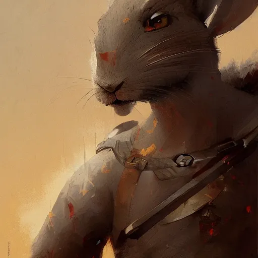 Image similar to anthropomorphic rabbit ancient warrior - swordsman, brush strokes, oil painting, greg rutkowski