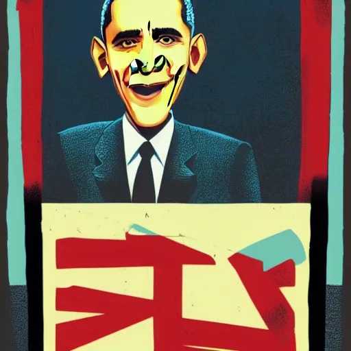 Image similar to Obama, graphic illustration by Jamie Hewlett, bold colors