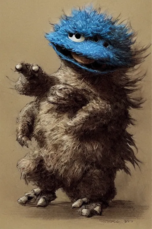 Image similar to ( ( ( ( ( cookie monster. muted colors. ) ) ) ) ) by jean - baptiste monge!!!!!!!!!!!!!!!!!!!!!!!!!!!