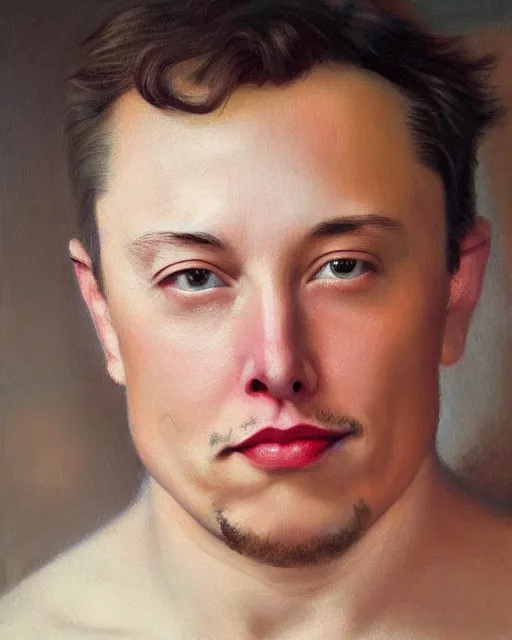 Image similar to beautiful glorious realistic oil painting of young elon musk, bokeh, baroque style by bouguereau, sunset, highly detailed, 8 k intricate