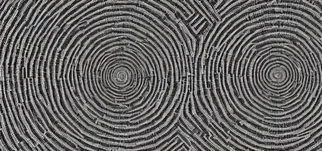 Image similar to Ancient city whose layout is evocative of a resonance interference pattern. 4K. Many intrincate details.