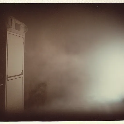 Image similar to you are lost in the backrooms, ghost, polaroid, laminal space, foggy