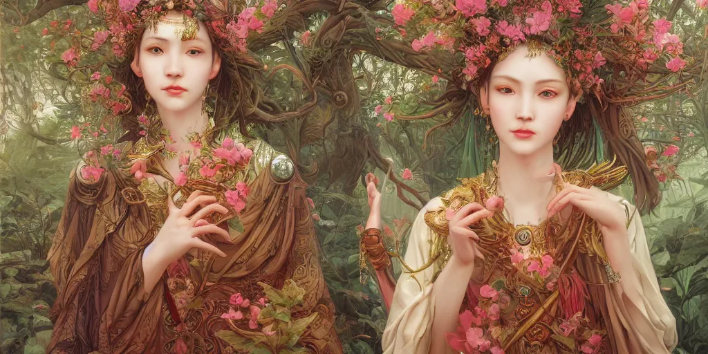 Image similar to breathtaking detailed concept art painting of the goddess of flamingo, orthodox saint, with anxious, piercing eyes, ornate background, epic composition, amalgamation of leaves and flowers, by Hsiao-Ron Cheng and John James Audubon and Miho Hirano, extremely moody lighting, 8K